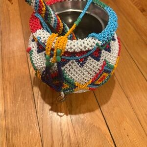 Colorful Beaded Gourd with Handle